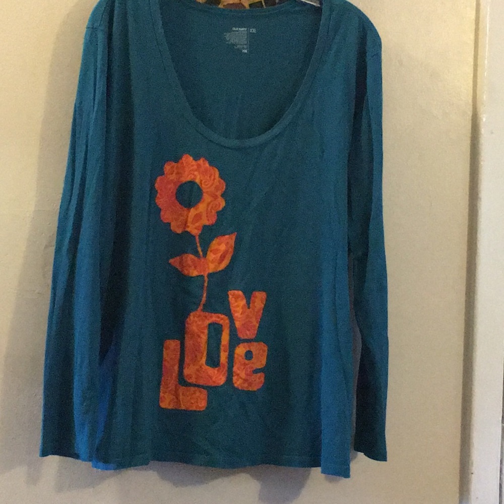 Old Navy “Flower Power” Teal Long Sleeve Tee - Picture 2 of 5